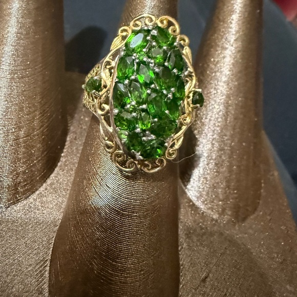 STS vintage 925 Green Diopside and Gold vermeil Women's Ring sz 9 1/2 - Picture 16 of 16